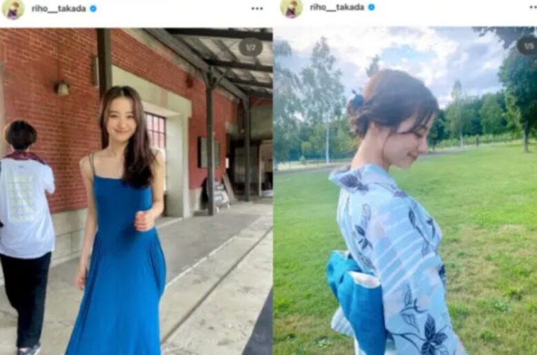 藍色の服を着用する高田美穂